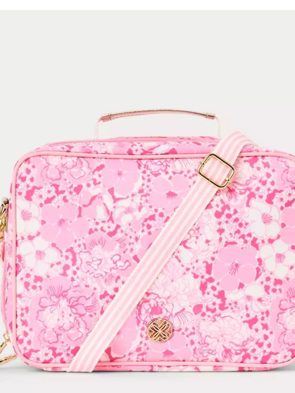 Lilly Pulitzer Pink Floral Crossbody with Striped Strap Lunch Box / Bnwt